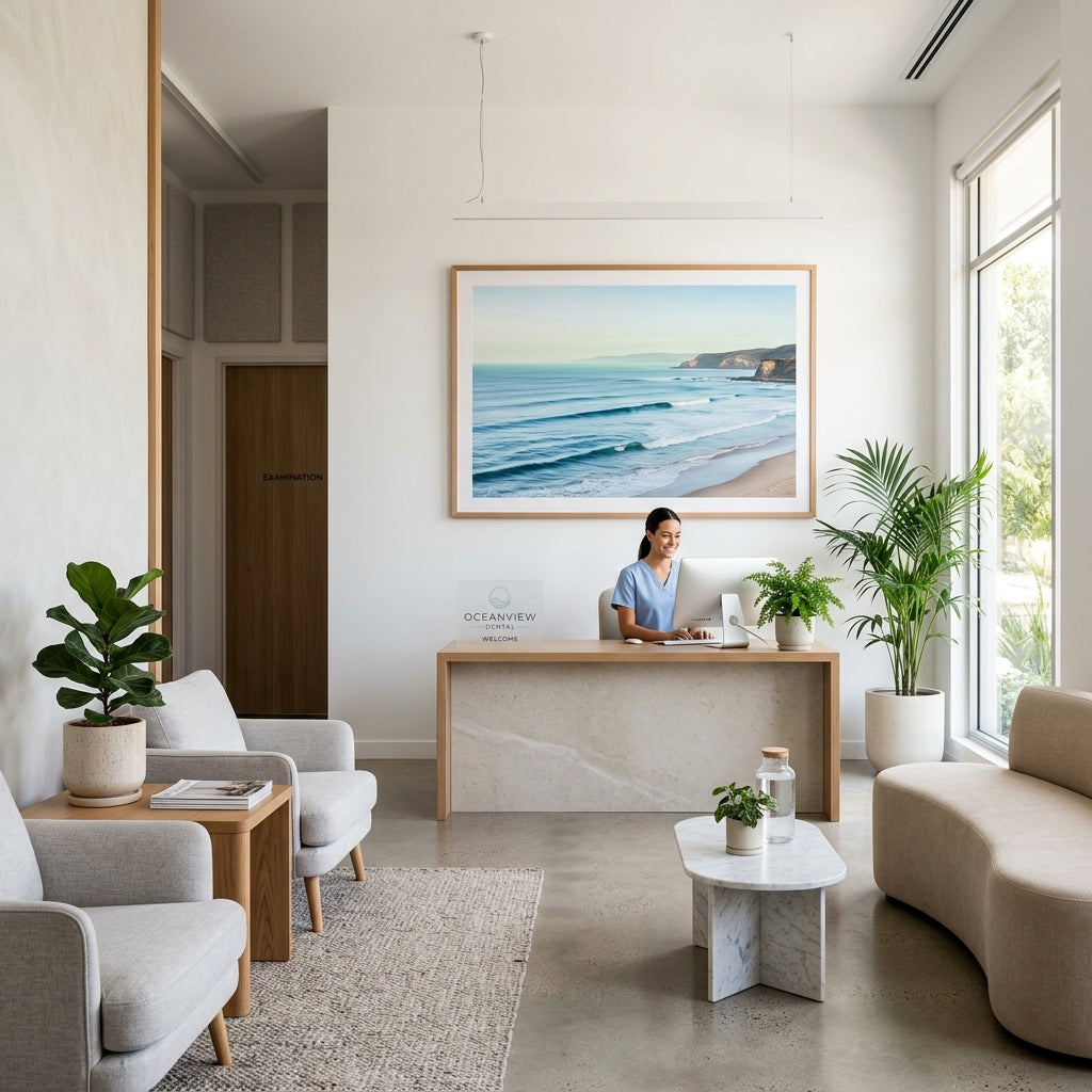 Choosing art for your dental clinic (and why the ceiling matters most)