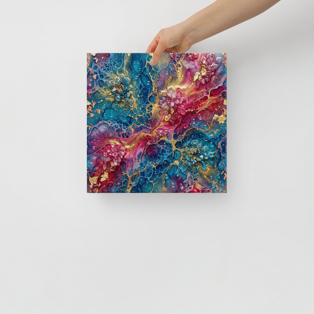 'Geode Bloom' — a Abstract art print. A vibrant teal and magenta geode abstract artwork, perfect for a Bedroom.