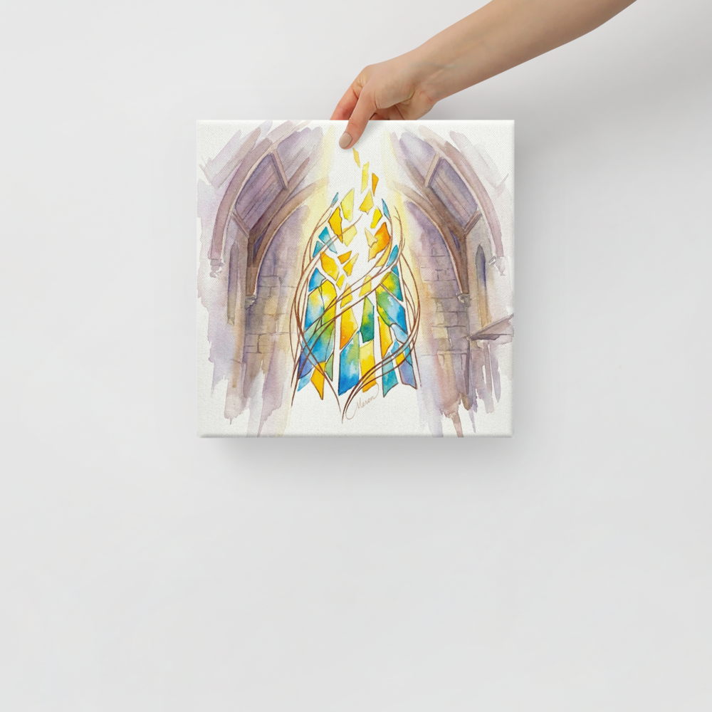 'Family Structure' — a Cubism print. Abstract watercolor of human figures connected by intersecting light rays, ideal for a Home Office or Creative Studio.