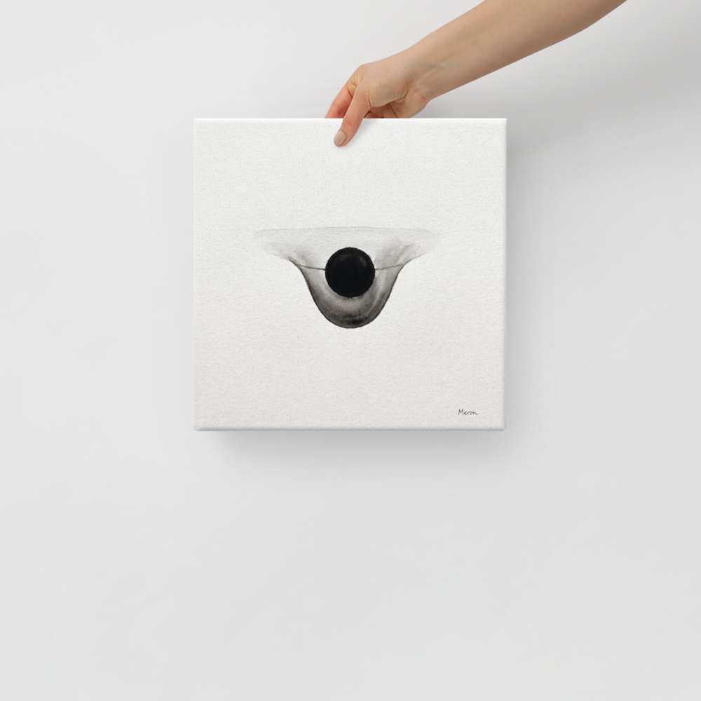 Minimalism wall art for the bedroom, 'Gravitational Equilibrium'. Minimalist black ink wash painting on textured paper featuring a central black circle inside a soft grayscale gradient, perfect for bedroom wall art.