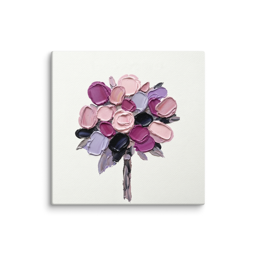 'Bloom in Relief' — a Expressionism print. A textured oil painting of pink and purple flowers on a white background, perfect for a chic Office or Bedroom.