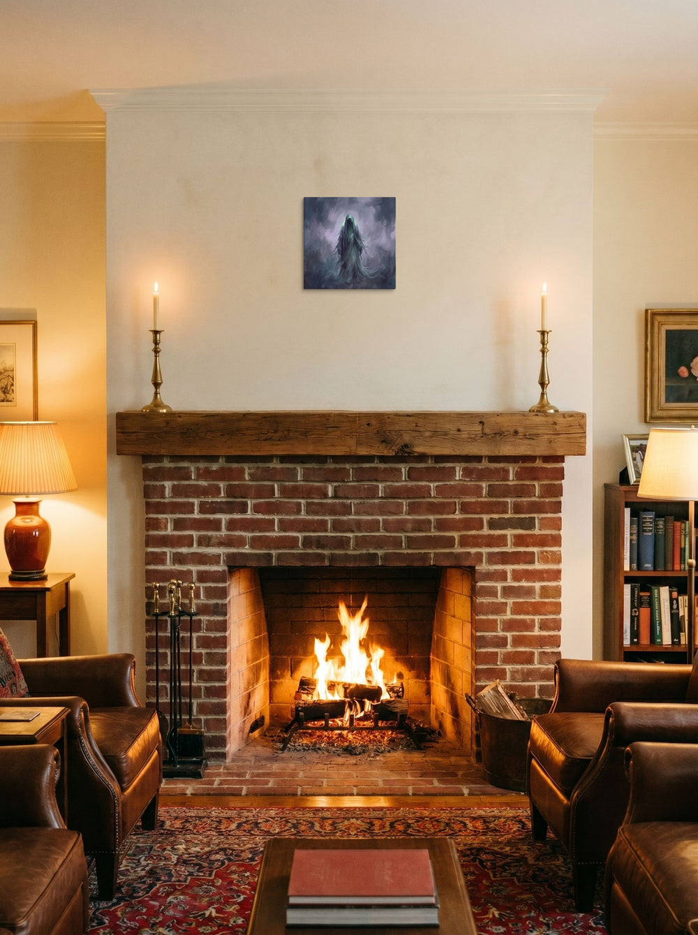 'Phantom of Morpheus' as a canvas print, 12x12 inch, hung over a fireplace as a focal point.