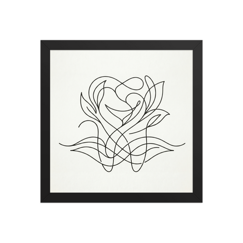 An abstract line drawing of a tooth intertwined with elegant, flowing botanical leaves and vines.