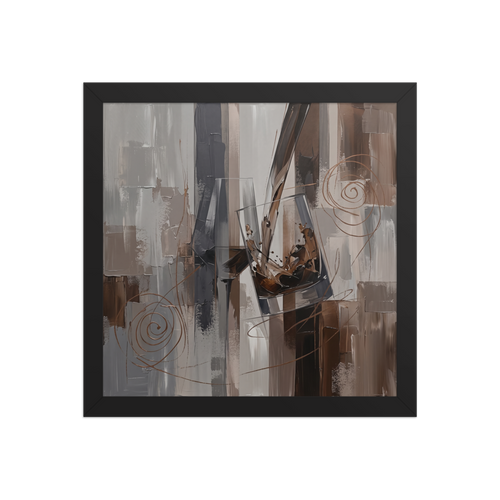 Fine art print 'Essence of the Pour' in a Abstract art style. An Elegant Abstract art painting of liquid pouring into a glass with textured neutral blocks, perfect for a modern Kitchen.
