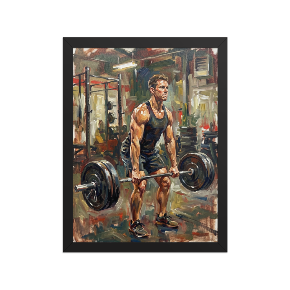 An Alla Prima style painting of a muscular man deadlifting heavy weights in a gym, characterized by expressive brushstrokes and earthy tones.