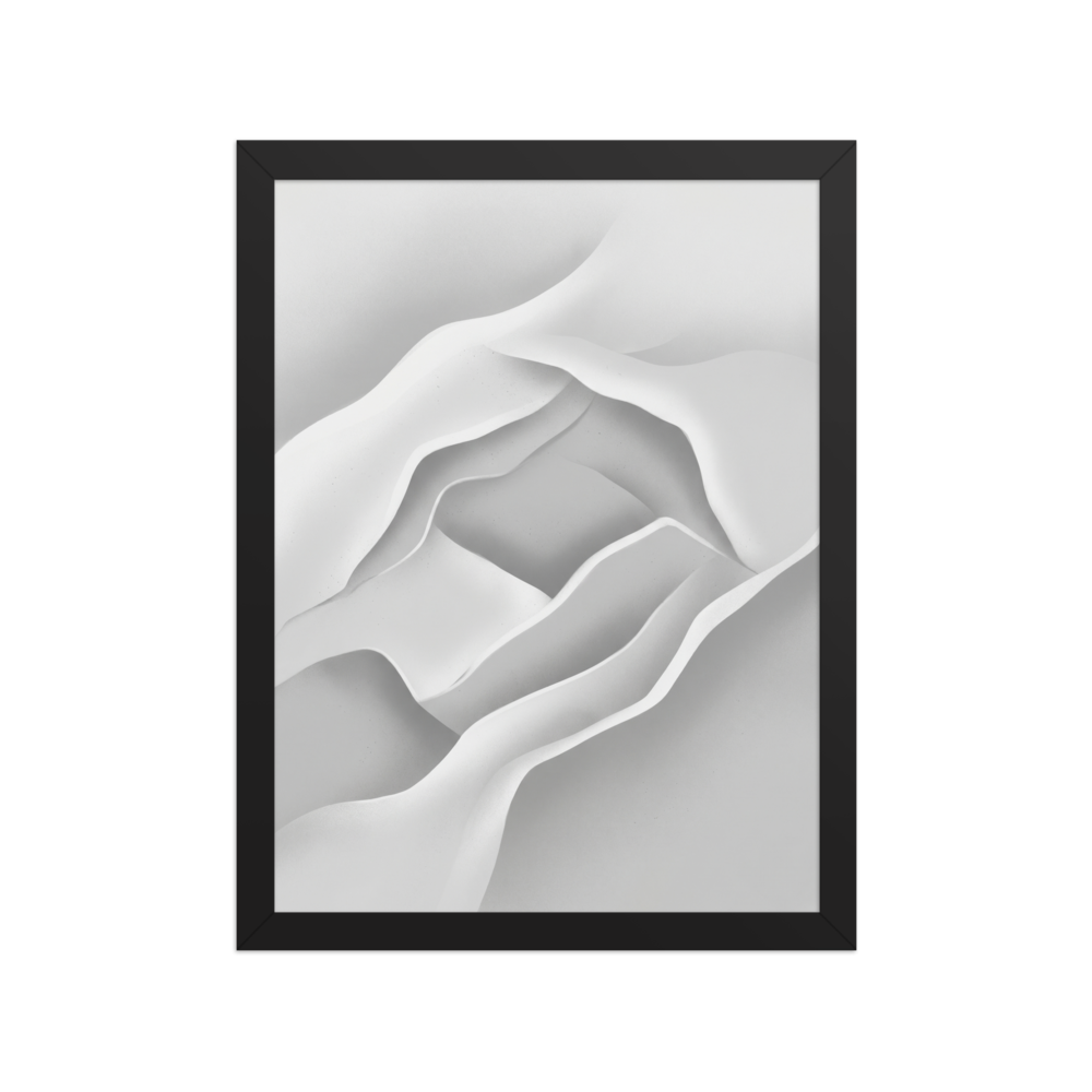 'White Silence' — a Minimalism print. A minimalist abstract airbrush painting featuring smooth white and light gray flowing curves, perfect for a calm entryway.