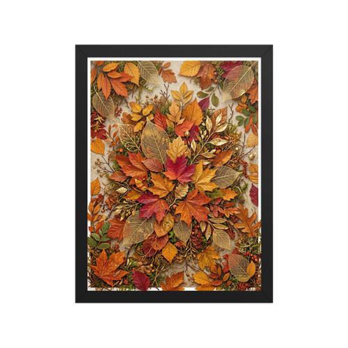 'Autumn Tapestry' — a Assemblage,Realism print. A highly detailed composition of colorful autumn leaves and golden skeletal foliage, ideal for a Dining Room.
