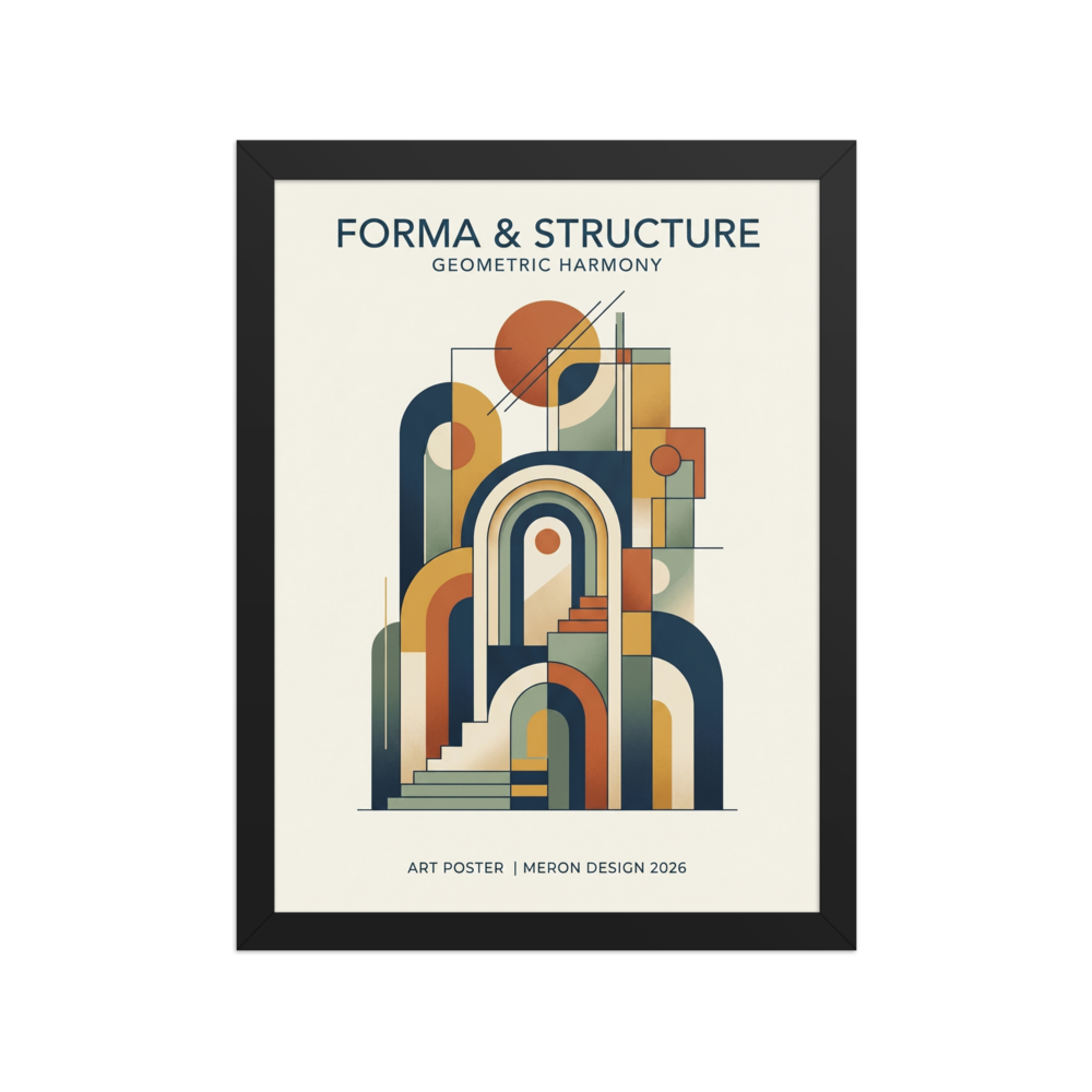 'Geometric Harmony' — a Geometric abstract art,Bauhaus print. A structured abstract composition of arches and geometric shapes, bringing architectural elegance to an Office or Living Room.