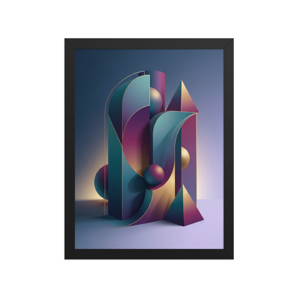 'Luminescent Geometry' — a Geometric abstract art print. A vibrant 3D geometric abstract with smooth lighting and gradients, a bold accent for a modern Studio or Living Room.