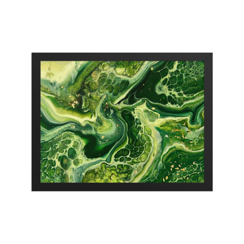 'Emerald Flow' — a Abstract art print. A vibrant green and gold fluid abstract artwork perfect for a Living Room.