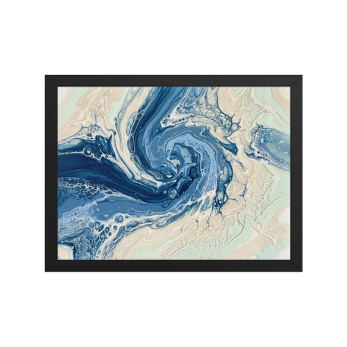 'Ocean Whirlpool' — a Abstract art print. A calming blue and white fluid abstract artwork resembling an ocean wave, perfect for a Bathroom.