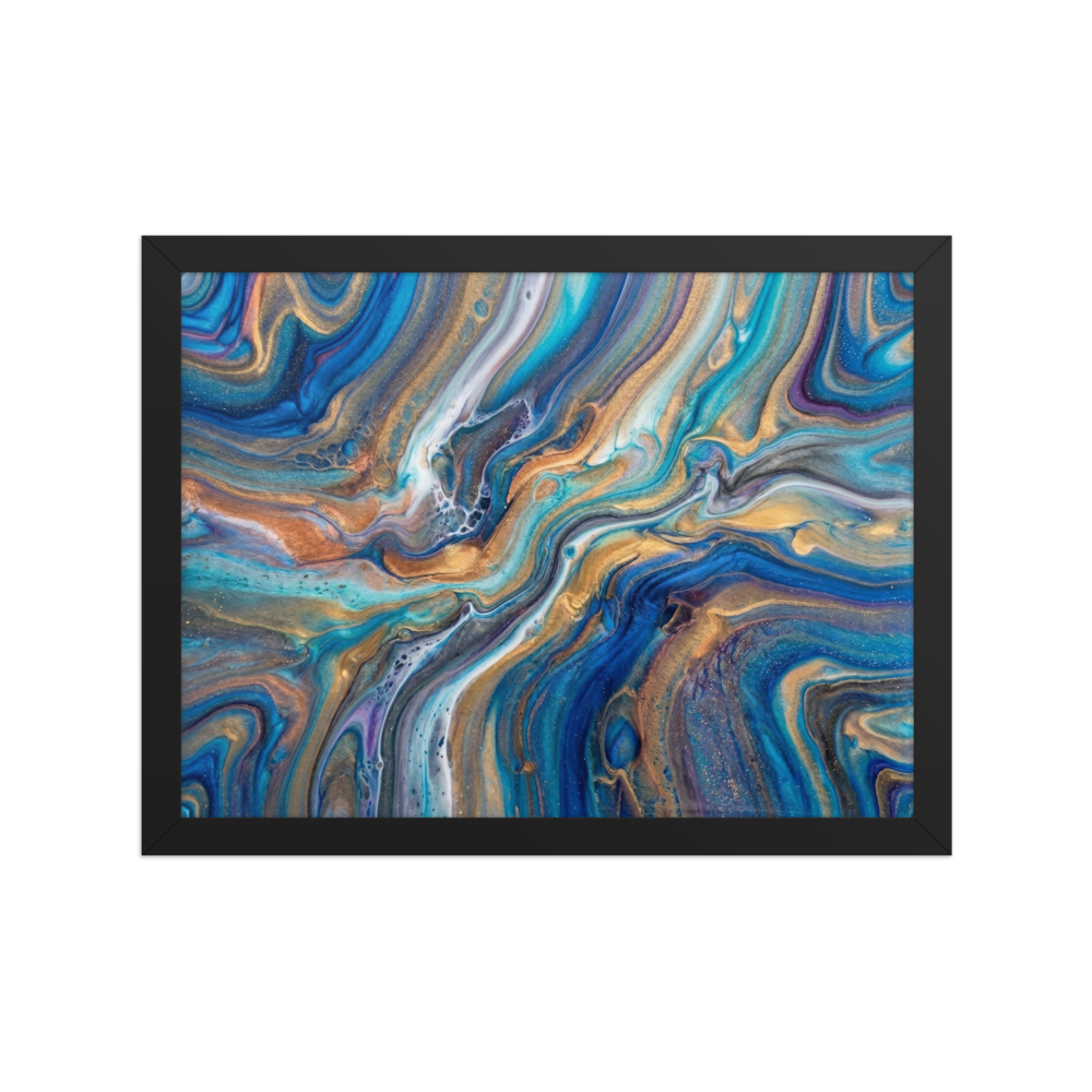 'Sapphire Waves' — a Abstract art print. Elegant blue and gold fluid abstract waves, perfect for a Living Room.