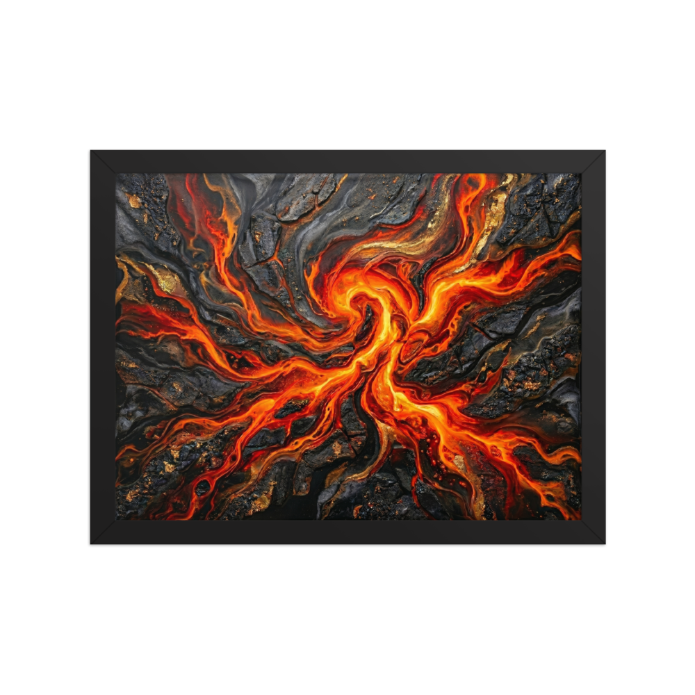 'Molten Core' — a Abstract art print. A striking abstract artwork resembling molten lava and dark stone, perfect for a Game Room.