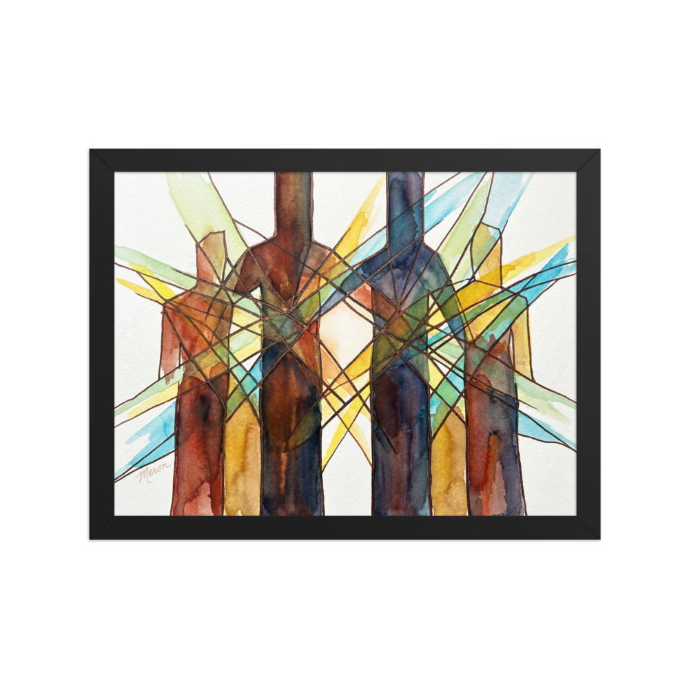 'Twin Babies Diptych' — a Geometric abstract art print. Abstract watercolor painting of two large intersecting translucent geometric pyramids, perfect for a modern Living Room or Bedroom.