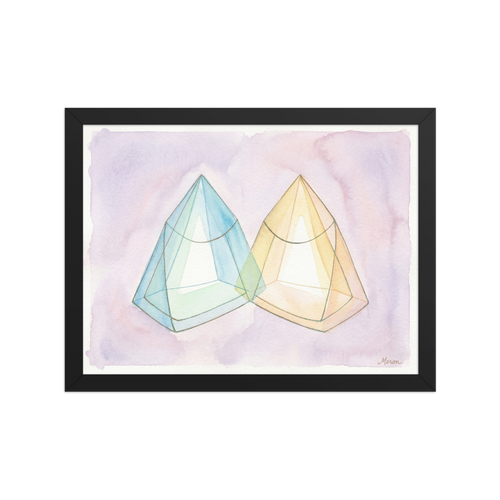 'Twin Babies Diptych' — a Geometric abstract art print. Abstract watercolor painting of two large intersecting translucent geometric pyramids, perfect for a modern Living Room or Bedroom.