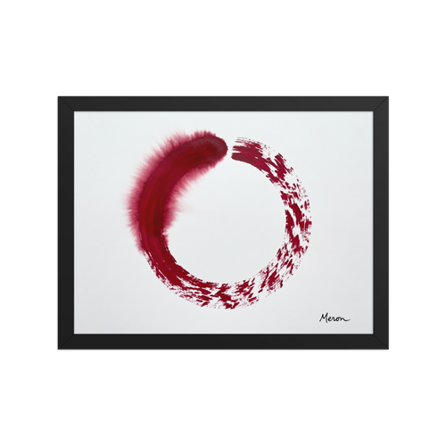 'Crimson Enso' — a Minimalism,Abstract expressionism print. Minimalist painting of a single deep red Enso circle on a white background, offering a serene yet bold focal point for a meditation room or office.