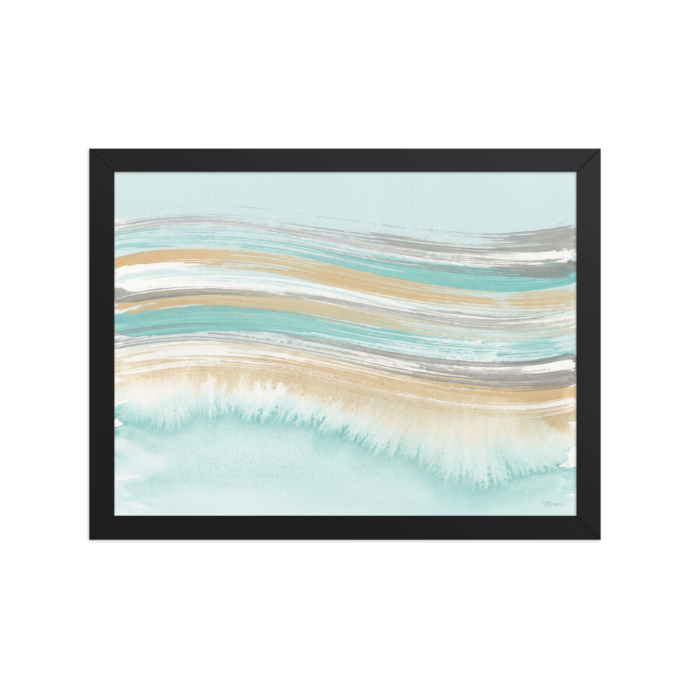 Fine art print 'Coastal Waves' in a Abstract art style. Serene coastal abstract watercolor painting with turquoise waves in a relaxing bedroom.