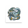 'Water Lily Rest' — a Cloisonnism,Art Nouveau print. A Cloisonnism illustration of a serene figure sleeping among water lilies and waves, with a water pitcher and soap duck below, perfect for a bathroom.