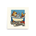 'Occupied Probably' — a Pop art,Cloisonnism print. A humorous illustration of a crowned goldfish reading a newspaper in a bathtub, with a banner saying 'OCCUPIED? ...PROBABLY.', perfect for a bathroom.