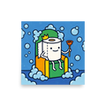 'King of the Bathroom' — a Pop art,Cloisonnism print. A funny pop art illustration of a toilet paper roll wearing a crown and holding a plunger, sitting on a throne surrounded by bubbles.