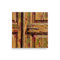 'Weathered Passage' — a Realism,Fine Art print. Highly textured impasto painting of a peeling wooden door with a rusty handle, ideal for an entryway.