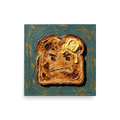 'Morning Grudge' — a Pop art,Lowbrow print. Funny impasto painting of an angry piece of toast with melting butter, ideal for a kitchen.
