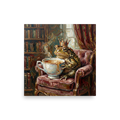 'Royal Brew' — a Lowbrow,Pop art print. Impasto painting of a crowned toad sitting in an armchair drinking coffee, perfect for a quirky library.