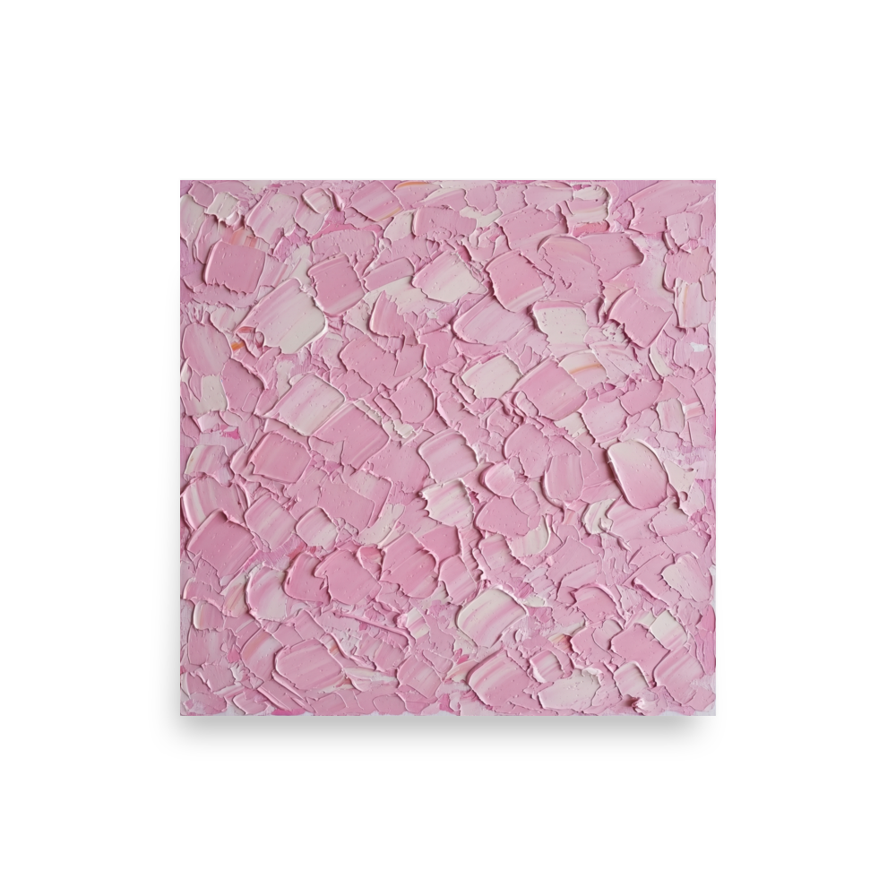 'Blush Topography' — a Expressionism print. An abstract expressionist painting featuring thick strokes of pink oil paint, creating a textured surface ideal for a modern Bedroom.