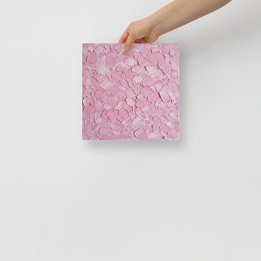 'Blush Topography' — a Expressionism print. An abstract expressionist painting featuring thick strokes of pink oil paint, creating a textured surface ideal for a modern Bedroom.