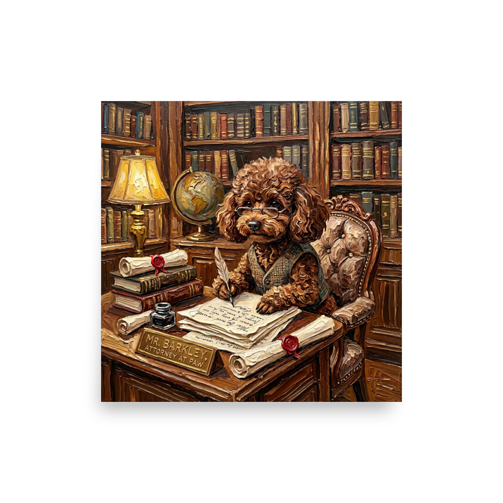 'The Scholar's Treat' — a Expressionism print. An impasto painting of a dressed owl sitting at a table with a massive colorful dessert and a little mouse, perfect for a cozy Library.