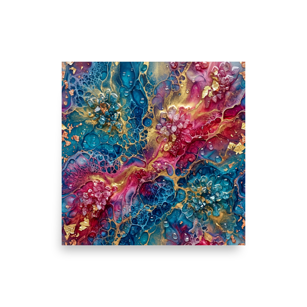 'Geode Bloom' — a Abstract art print. A vibrant teal and magenta geode abstract artwork, perfect for a Bedroom.