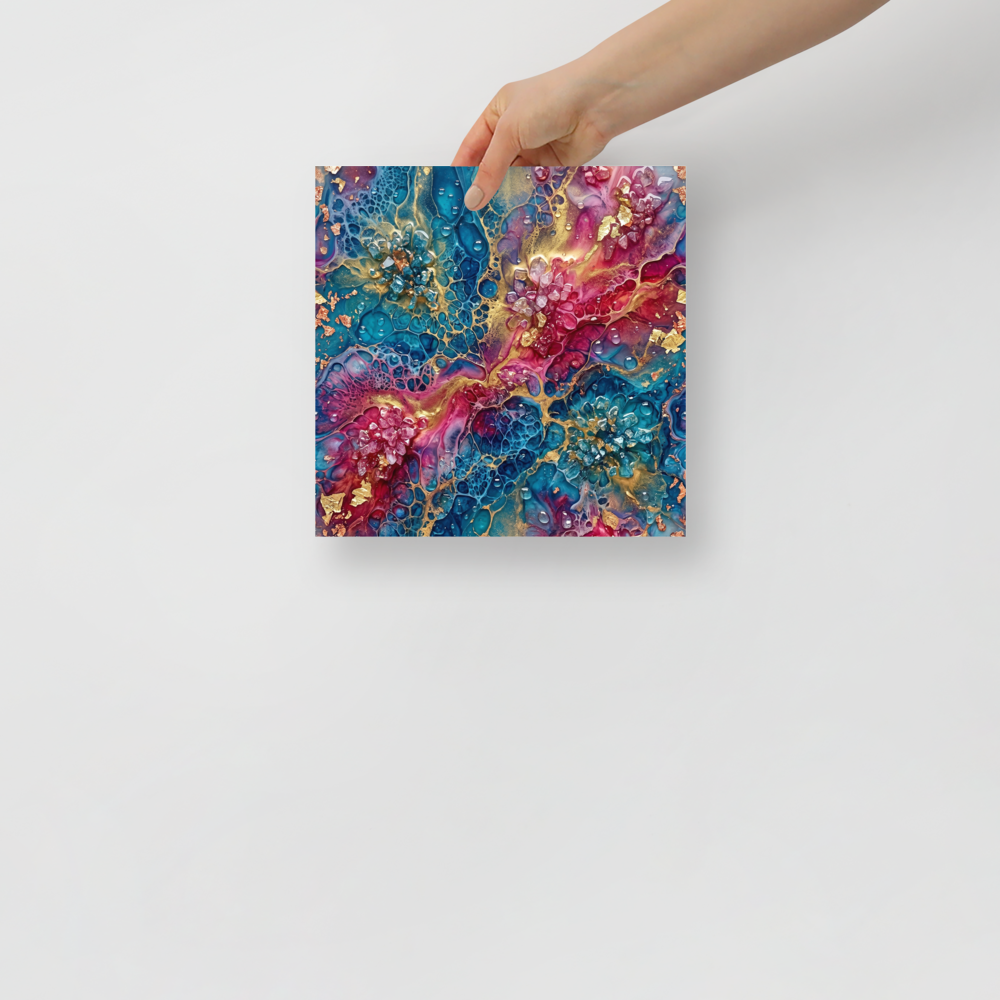 'Geode Bloom' — a Abstract art print. A vibrant teal and magenta geode abstract artwork, perfect for a Bedroom.