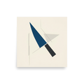 'Geometric Balance' — a Minimalism print. A minimalist geometric artwork with a blue triangle and black rectangle on a beige background, perfect for an Office.