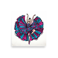 'Pop Art Pirouette' — a Pop art print. A ballerina in a voluminous pink and turquoise dress strikes a dynamic pose, rendered in a bold pop art style with halftone dots.