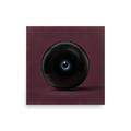'Obsidian Eye' — a Surrealism print. A hyperrealistic painting of a glossy black sphere on a dark plum background, suitable for a moody Bedroom.