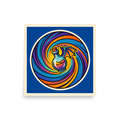 'Potion Pop' — a Pop art print. A pop art style illustration of a winged potion bottle against a swirling hypnotic background of purple, orange, and blue halftone dots, perfect for a Game Room.