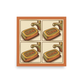 'Clean Repetition' — a Pop art print. A pop art style 2x2 grid showing a bar of soap labeled CLEAN under a faucet in muted brown, orange, and green tones, perfect for a Bathroom.