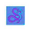'Neon Dragon Grid' — a Pop art print. A vibrant cyan and purple Pop Art dragon overlaid on a grid, bringing a retro-futuristic feel to a Game Room.