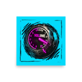 'Crank to Eleven' — a Pop art print. An edgy pop art illustration of a glowing pink volume knob cranked to eleven against a cyan background, perfect for a music studio.