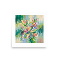 Abstract expressionism wall art for the sunroom / conservatory, 'Joyous Botanical Symphony'. A vibrant Abstract expressionism floral painting with colorful petals and lush green brushstrokes, ideal for a Sunroom / Conservatory.