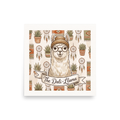 'The Dali-Llama' by Meron. A watercolor-style illustration of a hipster llama wearing glasses and a beanie with a banner reading 'The Dali-Llama', surrounded by boho decor. A Pop art wall art print.