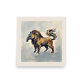 Folk art wall art, 'Baku the Dream Eater'. An expressive painting of the mythical Japanese Baku spirit in an entryway, with warm ochre and slate blue brushwork.