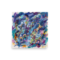 A vibrant abstract expressionist painting depicting cats and dogs falling through colorful rain clouds, ideal living room wall art. A Expressionism print with a acrylic painting techniques look, titled 'Raining Cats and Dogs'.