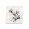 'Pitcher's Release'. Dynamic graphite sports sketch of a baseball pitcher releasing a pitch with white paint splatters, ideal for game room wall art. Offered as a Action painting print.