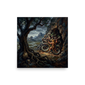 Classical oil painting of Hercules fighting the multi-headed Hydra serpent, ideal for a living room wall. A Academic art print in dark olive green and dark slate gray, 'Hercules and the Hydra'.