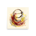'Notes of Cabernet', part of Meron's Fine Art wall art. Watercolor illustration of a coffee stain ring, wine swirls, and botanical line art styled in a dining room.