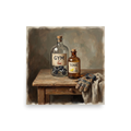 A classical still life oil painting of apothecary bottles labeled Gym and Tonic on a rustic table, ideal home gym wall art. 'Gym and Tonic', a Academic art print for the wall.