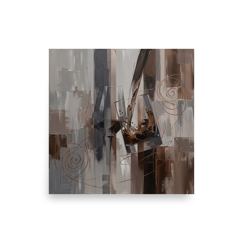 Abstract art wall art for the kitchen, 'Essence of the Pour'. An Elegant Abstract art painting of liquid pouring into a glass with textured neutral blocks, perfect for a modern Kitchen.