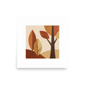 A mid-century modern geometric painting of autumn trees and leaves in warm earthy colors like rust, orange, and beige, perfect for a stylish Office or Living Room. Available as the Minimalism art print 'Mid-Century Autumn'.