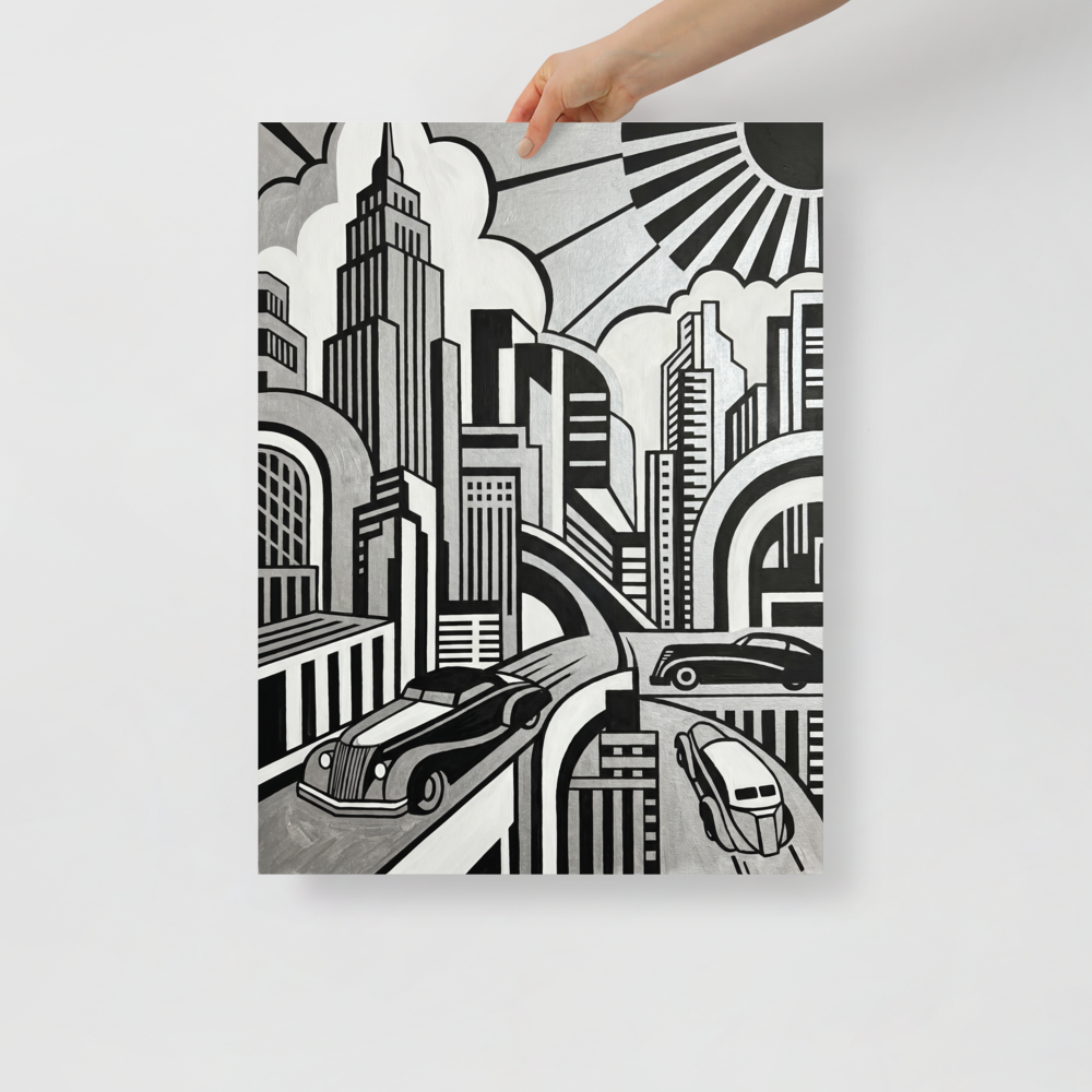 'L'Âge D'Or' — a Art Deco print. An Art Deco poster reading L'Âge D'Or, featuring a geometric skyscraper and a sunburst.